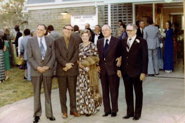 1970 Lucindale wedding - Keith Shepherd, Ken Shepherd, Jean Sargent, Alan Shepherd, Bert Shepherd