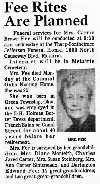 1975 Obituary - Carrie Adele Brown Fee